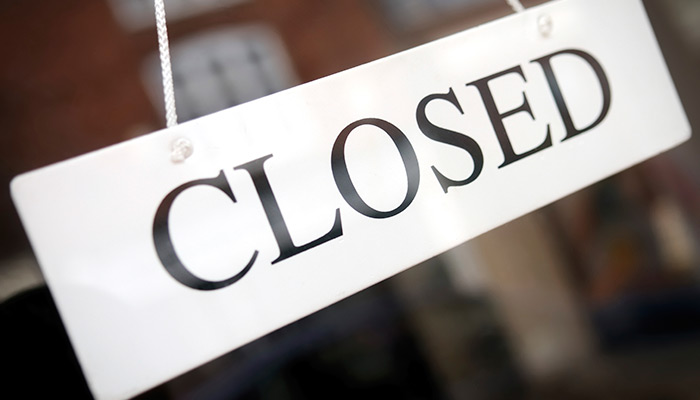 business closed sign door